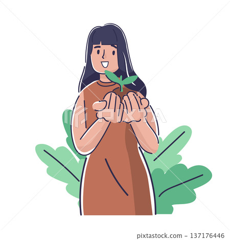 Girl Holding Seedling Eco Concept Girl Holding Seedling Eco Concept 137176446