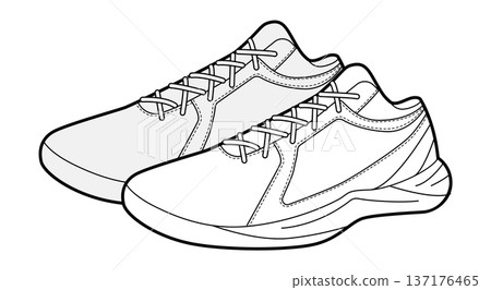 Basketball sneaker shoe sketch pair. High energy sport footwear for court game, street style, urban outfit for man woman 137176465