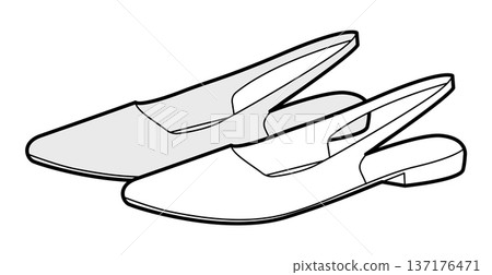 Slingback flat shoe women sketch pair. Open back pointed toe footwear for elegant city outfit. Technical Slingback flat shoe women sketch pair. Open back pointed toe footwear for elegant city outfit. Technical 137176471