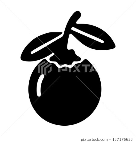 Black vector illustration of a single orange or tangerine with two leaves 137176633