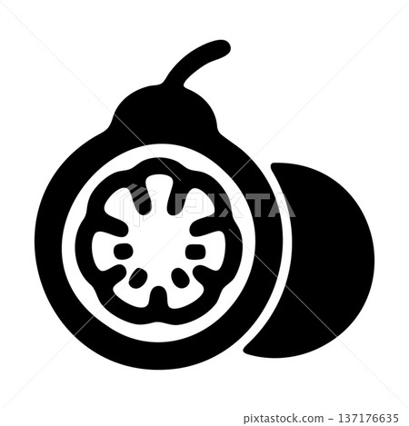 Cutaway black vector illustration of a guava fruit showing seeds and flesh 137176635