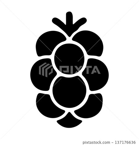Black vector graphic of a single raspberry or blackberry cluster, isolated on white 137176636