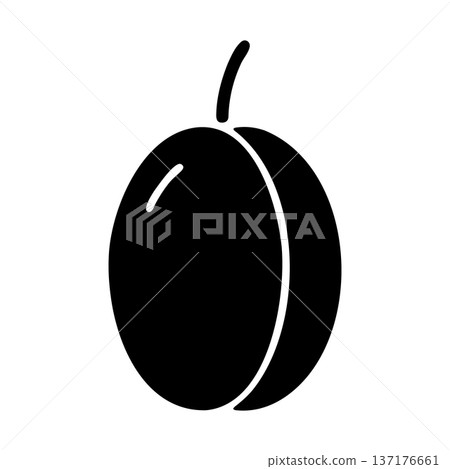Simple black plum silhouette with stem icon on white background, vector graphic 137176661