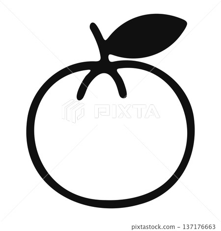 Outline icon of a tomato with stem and leaves on white background, simple graphic Outline icon of a tomato with stem and leaves on white background, simple graphic 137176663