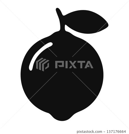 Black silhouette of a lemon with stem and leaf on white background, simple icon Black silhouette of a lemon with stem and leaf on white background, simple icon 137176664