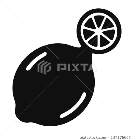Black silhouette of a whole lemon with a slice on white background, simple icon Black silhouette of a whole lemon with a slice on white background, simple icon 137176665