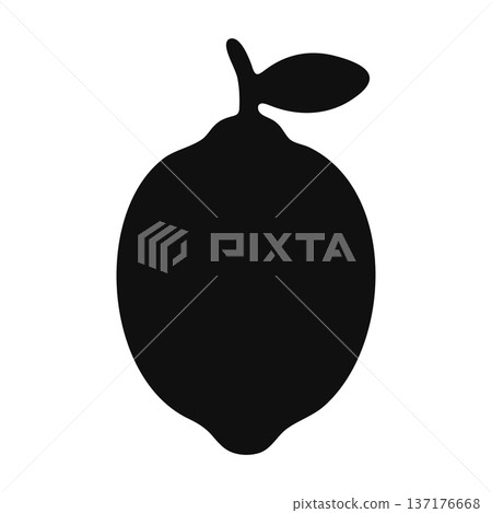 Black silhouette of a plum with stem and leaf on white background, simple icon Black silhouette of a plum with stem and leaf on white background, simple icon 137176668