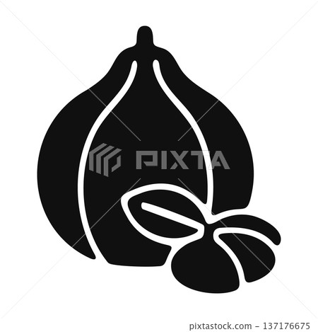 Black Silhouette Icon of a Fig with Leaves and Seeds 137176675