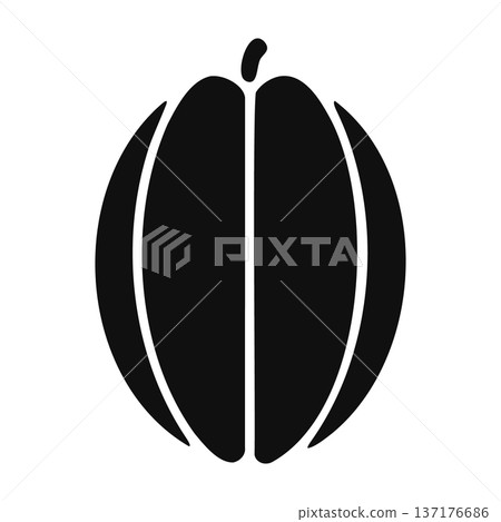 Black silhouette icon of a round fruit, possibly a melon or pumpkin, divided into segments. Black silhouette icon of a round fruit, possibly a melon or pumpkin, divided into segments. 137176686