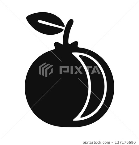 Simple black silhouette of a citrus fruit, like an orange or grapefruit, with a crescent segment. 137176690