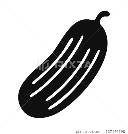 Simple black silhouette icon of a cucumber with lengthwise stripes on white background 137176698