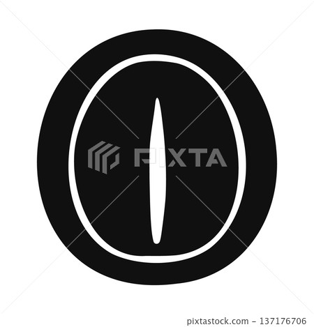Minimalist black and white icon of a single eye or a circular abstract shape with a central slit Minimalist black and white icon of a single eye or a circular abstract shape with a central slit 137176706