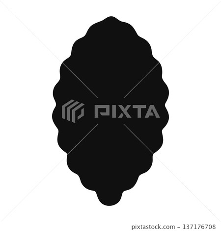 A solitary, dark, scalloped oval shape against a white background, minimalist design A solitary, dark, scalloped oval shape against a white background, minimalist design 137176708