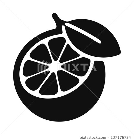 Stylized black icon of a half orange with segments and a leaf Stylized black icon of a half orange with segments and a leaf 137176724