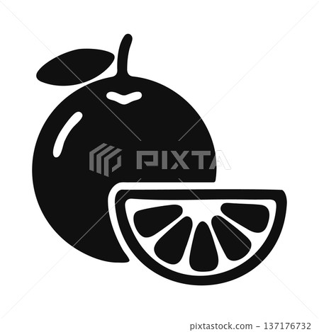Orange and Slice Icon, Citrus Fruit with Leaf, Healthy Food Graphic 137176732