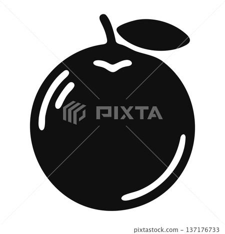 Whole Orange Icon with Leaf, Citrus Fruit Silhouette, Healthy Food Graphic 137176733