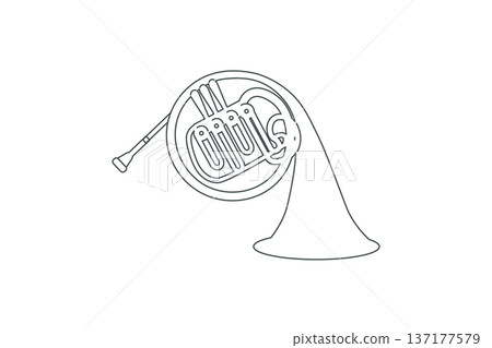 極簡風格的法國號線條畫插圖 137177579