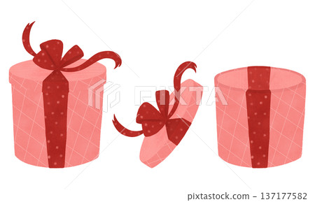 Gift holiday box. Watercolor, pastel, red, pink. Illustration in a simple flat style. Highlighted design element for printing, prints, products, packaging, textiles, wallpaper, printed materials 137177582