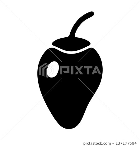 Black silhouette icon of a strawberry with a leaf and stem, simple vector drawing. Black silhouette icon of a strawberry with a leaf and stem, simple vector drawing. 137177594