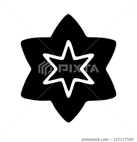 Abstract black silhouette of a six-pointed star within a larger star shape, graphic element. 137177595