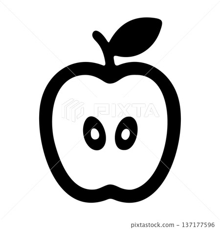 Simple black silhouette icon of a sliced apple with seeds, vector illustration. Simple black silhouette icon of a sliced apple with seeds, vector illustration. 137177596