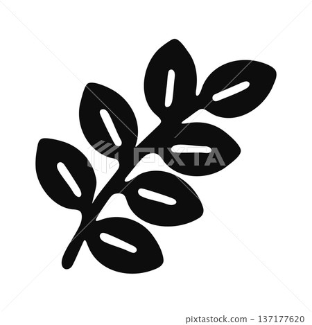 Simple Black Vector Icon of a Branch with Leaves - Botanical Graphic Simple Black Vector Icon of a Branch with Leaves - Botanical Graphic 137177620