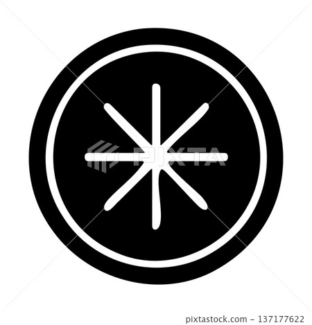 Black and White Stylized Icon of a Citrus Slice in a Circle Black and White Stylized Icon of a Citrus Slice in a Circle 137177622