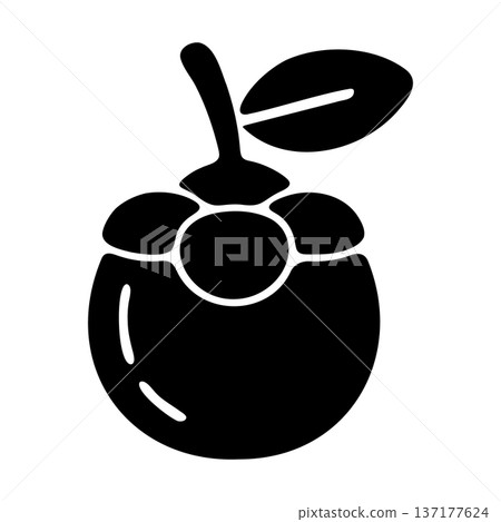 Stylized Black Icon of a Fruit with Segments and Leaf 137177624