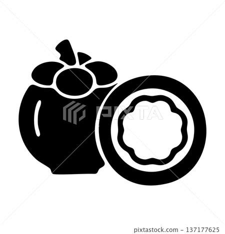 Simple Black Vector Icon of a Mangosteen and a Slice Simple Black Vector Icon of a Mangosteen and a Slice 137177625