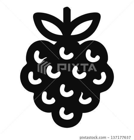 Black silhouette icon of a raspberry or blackberry with leaves 137177637