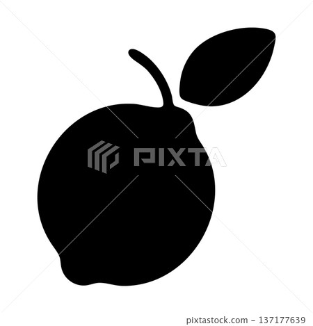 Stylized black icon of a fresh lime with a leaf and stem Stylized black icon of a fresh lime with a leaf and stem 137177639