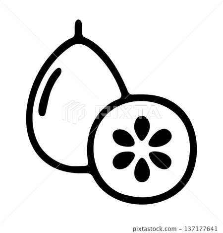 Line art icon of a feijoa fruit with slice and seeds 137177641