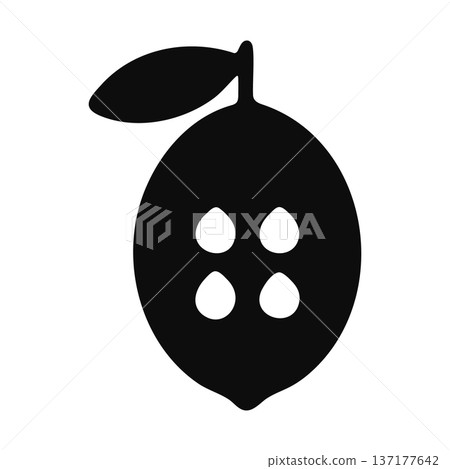 Black silhouette icon of a lemon with leaf and seeds 137177642