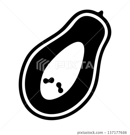 Minimalist black icon of an avocado cut in half with two seeds, isolated. 137177686