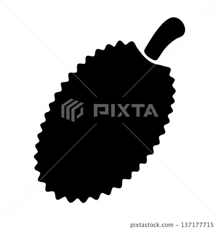 Whole Durian Fruit Icon, Spiky Tropical Exotic Fruit Silhouette Vector 137177715