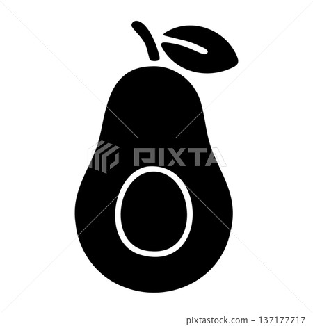 Whole Avocado Icon with Inner Pit Outline, Minimal Black Vector Graphic Whole Avocado Icon with Inner Pit Outline, Minimal Black Vector Graphic 137177717