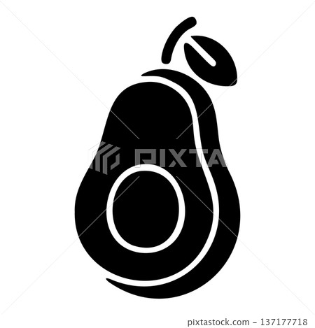 Stylized Halved Avocado Icon with Pit and Leaf, Modern Black Vector Design Stylized Halved Avocado Icon with Pit and Leaf, Modern Black Vector Design 137177718