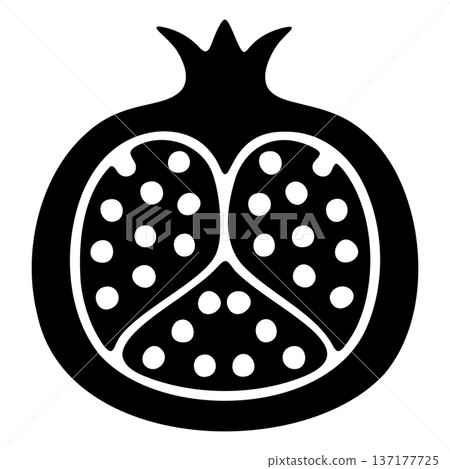 Black and White Pomegranate Half Icon Graphic Element for Healthy Food 137177725