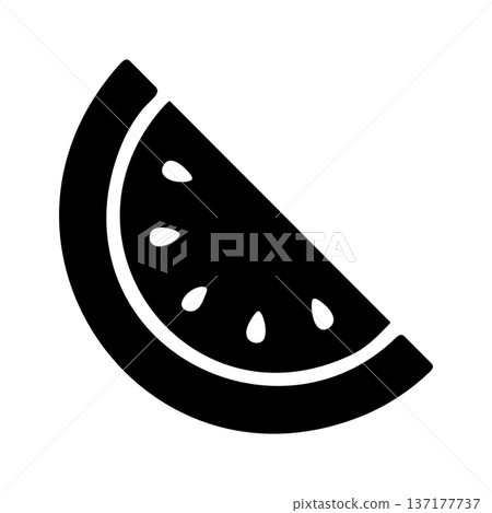 Black silhouette of a slice of watermelon, isolated on white background. Black silhouette of a slice of watermelon, isolated on white background. 137177737