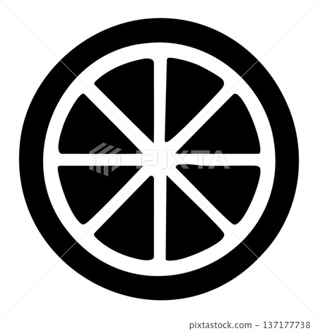 Black silhouette of a citrus fruit slice, like an orange or lemon, on white. Black silhouette of a citrus fruit slice, like an orange or lemon, on white. 137177738