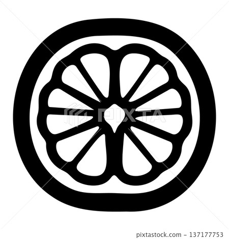 Detailed Black Citrus Fruit Slice Icon in Circular Frame. Detailed Black Citrus Fruit Slice Icon in Circular Frame. 137177753