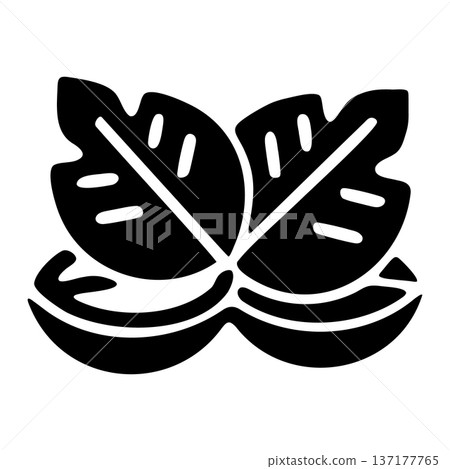 Cocoa Beans and Leaves Black Silhouette Icon for Chocolate and Natural Ingredient Products Cocoa Beans and Leaves Black Silhouette Icon for Chocolate and Natural Ingredient Products 137177765