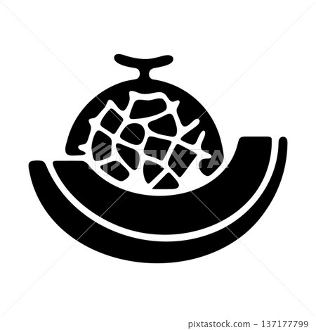 Abstract Netted Cantaloupe Melon Icon with Sliced Base Graphic Vector 137177799