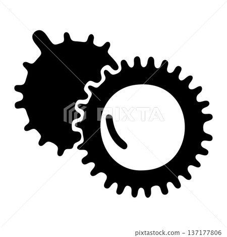 Interlocking Gears Icon with Circular Hole, Industrial Mechanism Symbol Interlocking Gears Icon with Circular Hole, Industrial Mechanism Symbol 137177806