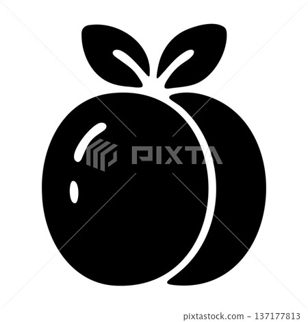 Peach Fruit Icon. Black and White Vector Glyph for Sweet Produce, Summer, and Natural Desserts. Peach Fruit Icon. Black and White Vector Glyph for Sweet Produce, Summer, and Natural Desserts. 137177813