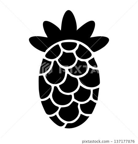 Minimal Black Pineapple Icon Silhouette with Rounded Scales for Tropical Decor Minimal Black Pineapple Icon Silhouette with Rounded Scales for Tropical Decor 137177876