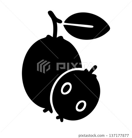 Minimal Black Guava Fruit Icons, Whole and Small, with Leaf for Healthy Design Minimal Black Guava Fruit Icons, Whole and Small, with Leaf for Healthy Design 137177877