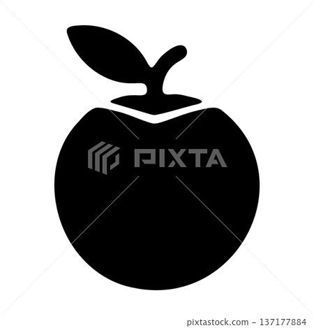 Simple Apple Fruit Icon with Stem and Leaf - Black Food Graphic Element Simple Apple Fruit Icon with Stem and Leaf - Black Food Graphic Element 137177884