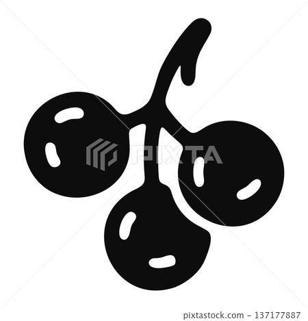 Three Cherries on a Stem Icon - Black Vector Fruit Graphic 137177887