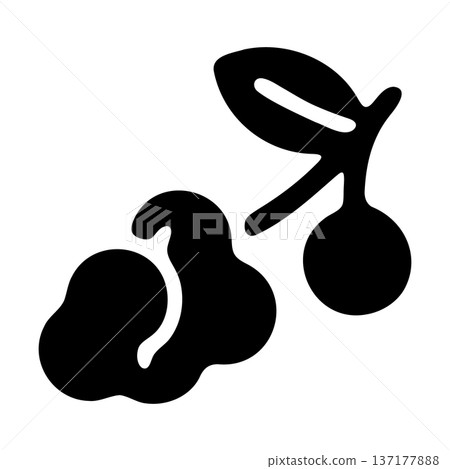 Peanuts in Shell with Leaf Icon - Black Legume or Nut Graphic 137177888